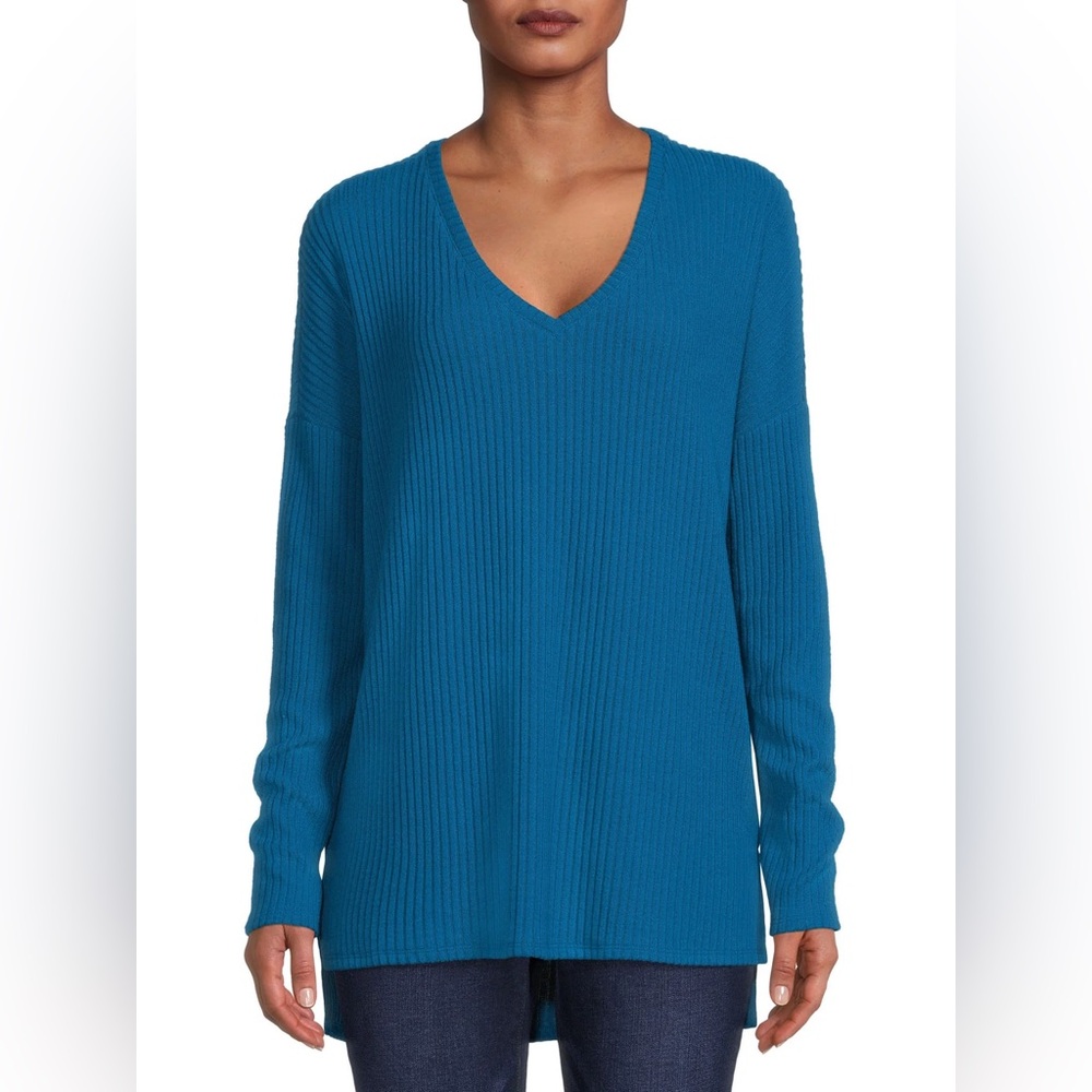 510 Time and Tru Women's Light Weight oversized Ribbed Tunic Top blue small